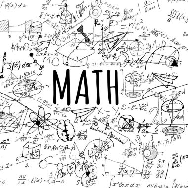 El yazısıyla yazılmış geometri formülleri, geometrik şekiller ve şekiller ile arkaplan.