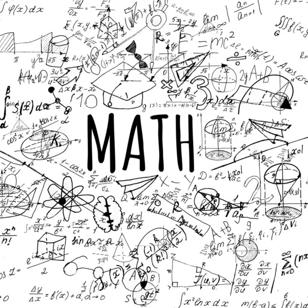 Фон с рукописными формулами геометрии, геометрическими фигурами и фигурами. — стоковое фото