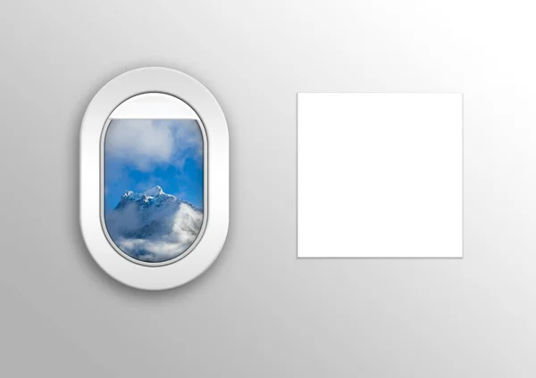 Fenêtre de l'avion et feuille blanche. Vue a été supprimée de l'image — Photo