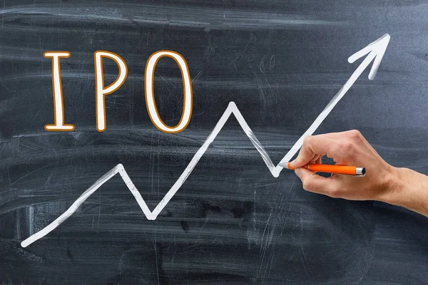 Inscripción IPO y gráfico, inscripción IPO, concepto moderno de solución de negocios —  Fotos de Stock