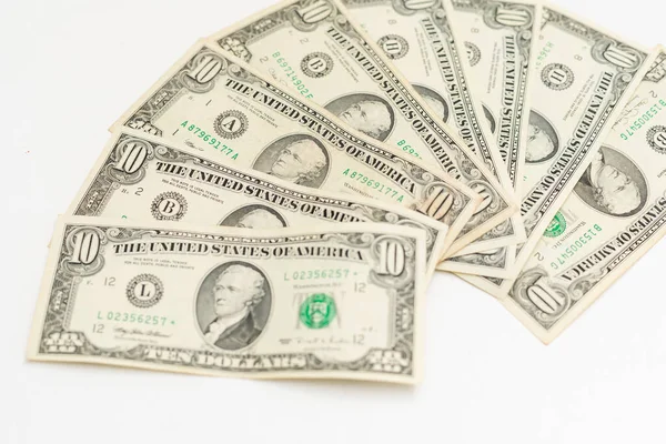 Закрыть банкноту доллара на белом фоне — стоковое фото