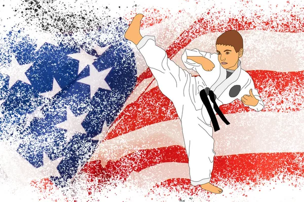 Illustration of child on the background of the flag of america — Stock Photo, Image