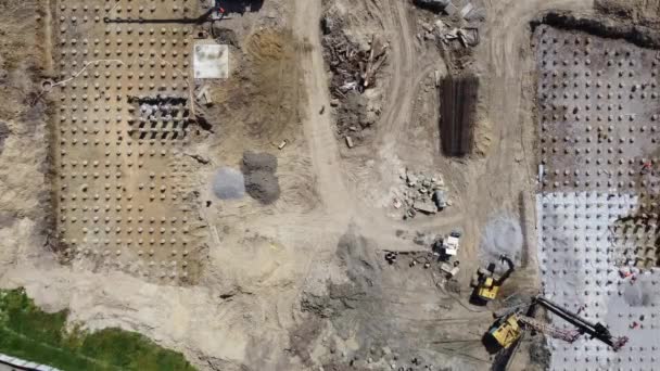 Aerial panoramic view of city construction site. — Stock Video