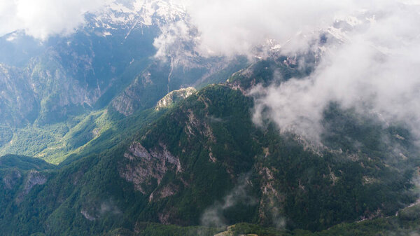 Scenic paradisiac landscape view of Albanian Alps mountains. Traveling, exploring, holiday concept