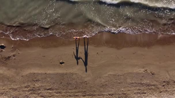 Moeder en dochter spelen op het zandstrand. Gelukkige familie aan de zandkust — Stockvideo