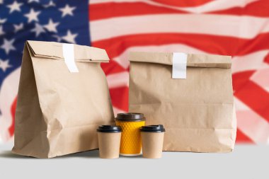 packages on the background of the usa flag.