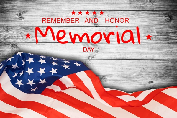 Happy memorial day concept made from vintage american flag on white wooden background — Stock Photo, Image