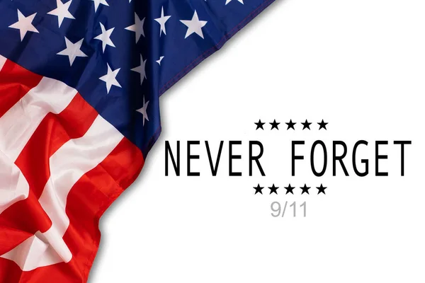 11 вересня на фоні дня патріотів ми ніколи не забудемо, плакати прапорів об'єднаних держав — стокове фото