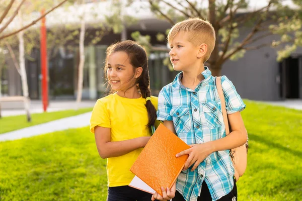 Portrait Of Excited Elementary School Pupils On Playing Field At Break Time — Stock Photo, Image