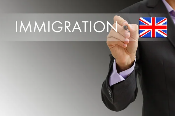 使用虚拟按钮向英国移民的概念 — 图库照片