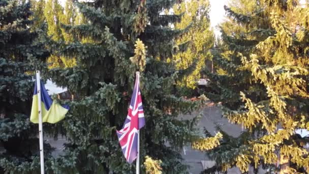 Ukrayna ve Büyük Britanya Birleşik Krallığı bayrakları — Stok video