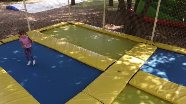 Crianças felizes pulando no trampolim — Vídeo de Stock