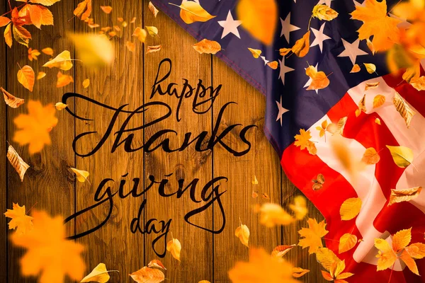 Happy Thanksgiving. American flag on brown background — Stock Photo, Image