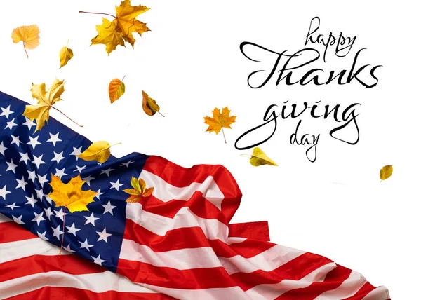 USA Thanksgiving Day viftande flagga på vit bakgrund — Stockfoto