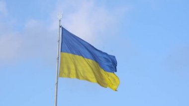 Ukrayna bayrağı. Sarı mavi bayrak sallıyor