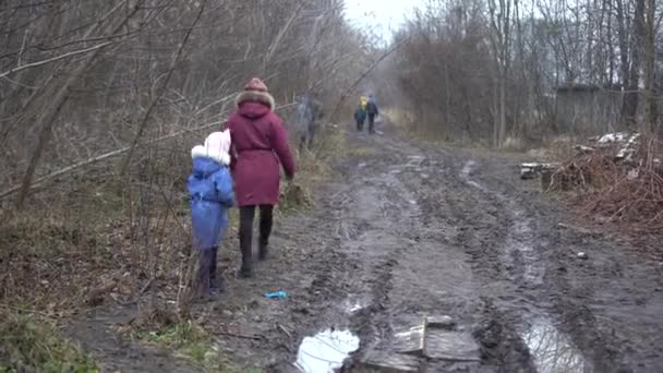 1 월 강에 우울 한 공원을 걷는 사람들 — 비디오