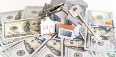 Ev dolarları bir halı gibi üzerine koydu. Ev almak, kiralamak, tamir etmek veya yenilemek için para biriktirme kavramı