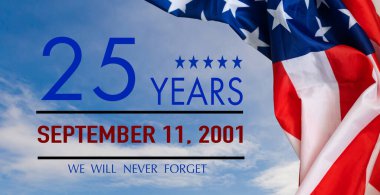 Vatanseverlik Günü afişi. Amerika Birleşik Devletleri için 11 Eylül Anma Günü. Terörist saldırıların kurbanları için anma günü. Vatanseverlik Günü fotoğraf kolajı. Yüksek kalite fotoğraf