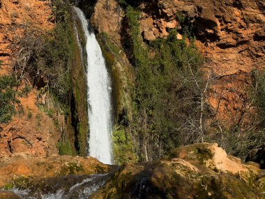 Doğanın kalbinde bir şelale, güzel bir nehir ve şelale. Alte, Algarve, Portekiz yakınlarındaki Queda do Vigario şelalesi. Yüksek kalite fotoğraf