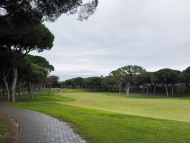 Mavi Gök 'le Yeşil Golf Sahasının Güzel Manzarası. Yüksek kalite fotoğraf
