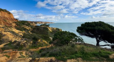 Deniz manzarası ve Olhos de Agua, Albufeira, Algarve, Portekiz sahilleri. Yüksek kalite fotoğraf