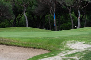 Mavi Gök 'le Yeşil Golf Sahasının Güzel Manzarası. Yüksek kalite fotoğraf