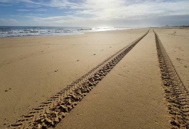 Kumda lastik izleri var. Yüksek kalite fotoğraf