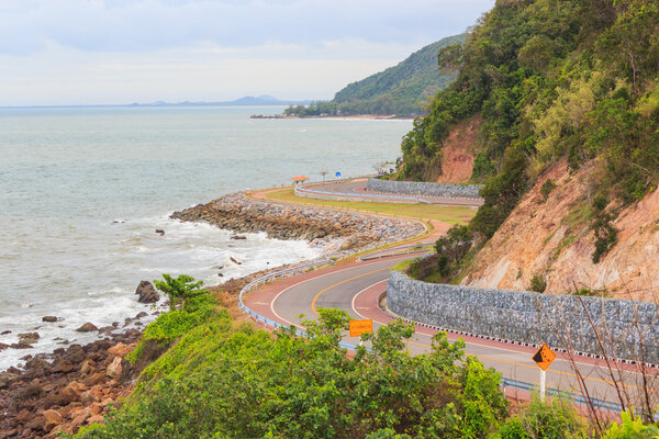 Coastal road sea at Khung Viman bay, Chanthaburi, Thailand