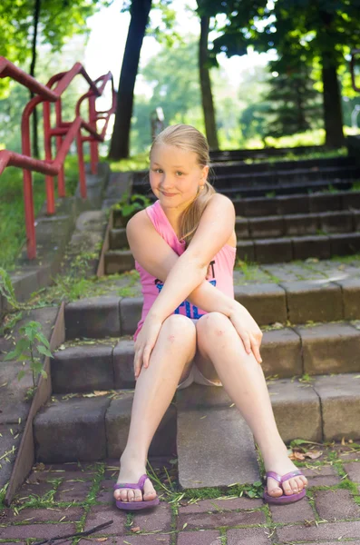 Portrait of a cute little girl at summer Stock Photo