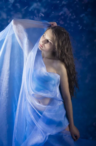 Young girl dance in blue costume. — Stock Photo, Image