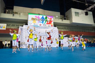 Minsk - Mayıs 02: Tanımlanamayan çocuk rekabet Springcup uluslararası dans yarışmasında, üzerinde 02 Mayıs 2015, Minsk, Beyaz Rusya.