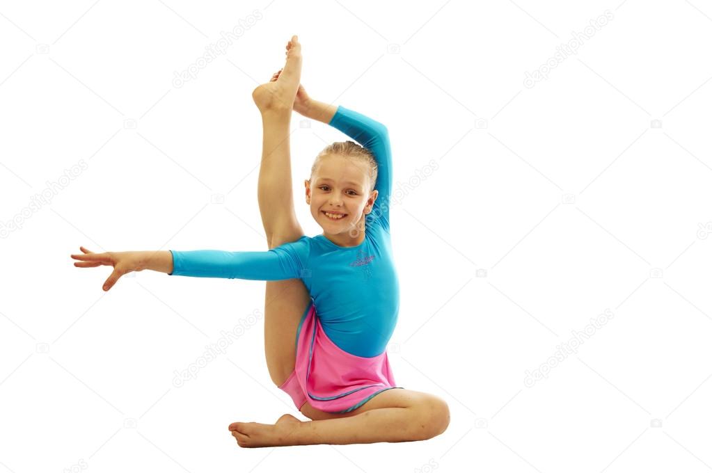 young  girl doing gymnastics exercises