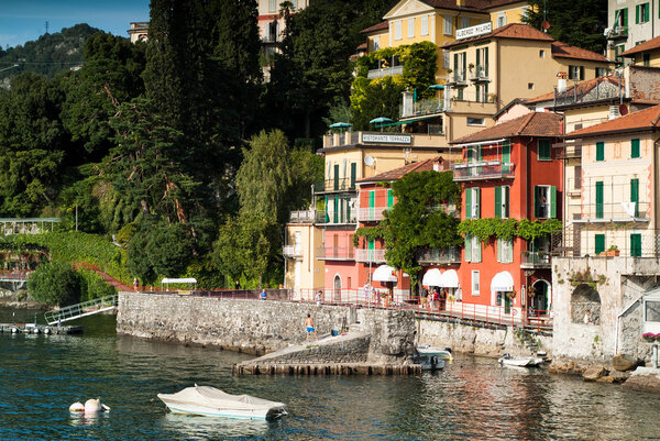 Varenna, Italy - September 4th, 2015: people enjoying themselves in the resort town of Varenna near Lake Como in North Italy.