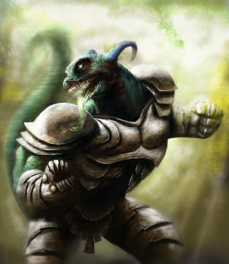 çelik zırh giyen bir kertenkele warrion