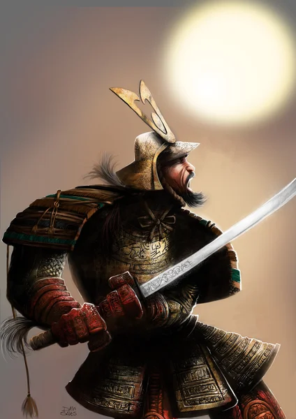 Samurai i słońce — Zdjęcie stockowe