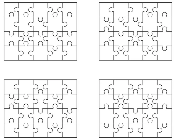 Illustrazione Quattro Diversi Puzzle Bianchi Pezzi Separati — Vettoriale Stock