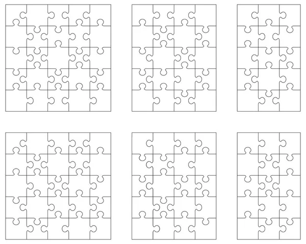 Ilustración Seis Rompecabezas Blancos Partes Separadas — Archivo Imágenes Vectoriales