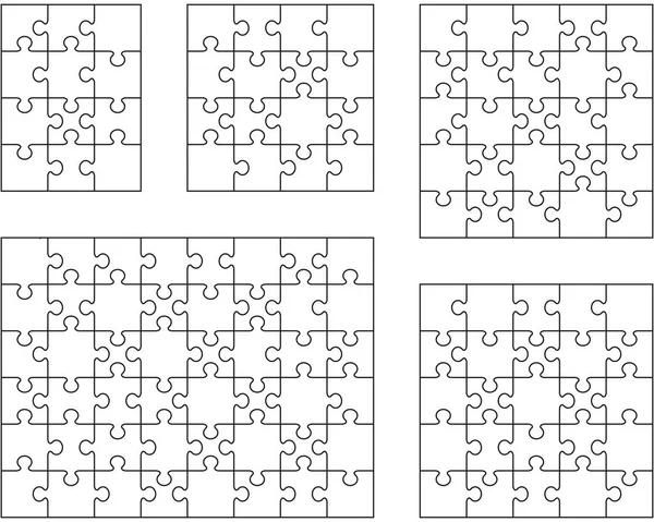 Ilustración Cinco Rompecabezas Blancos Diferentes Piezas Separadas — Vector de stock