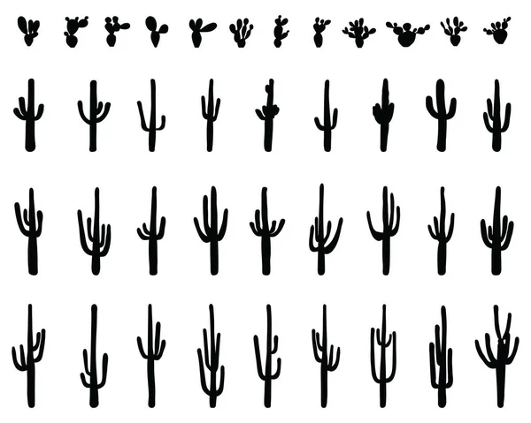 Silhouettes Noires Différents Cactus Sur Fond Blanc — Image vectorielle