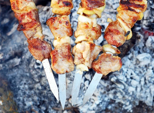 Shish kebab on skewer — Stock Photo, Image