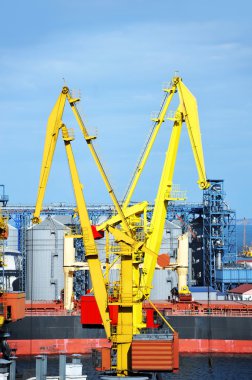 toplu yük gemisi liman vinç altında