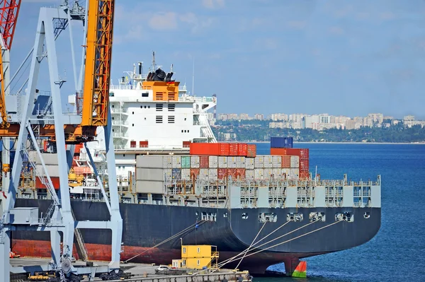 Frachtkran und Containerschiff — Stockfoto