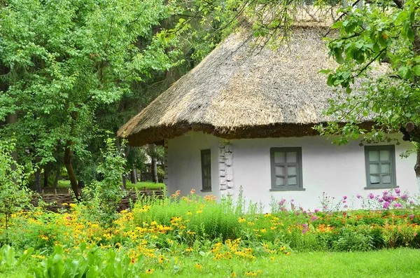 Oude hut met een stro dak — Stockfoto