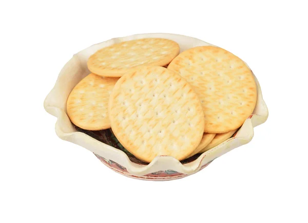 Hardtack cookie in clay bowl — Stock Photo, Image