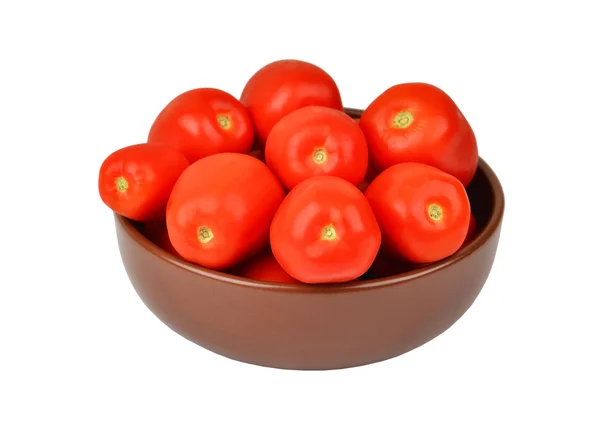Pomidorów w gliniane naczynia — Zdjęcie stockowe