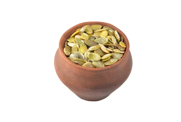 Pumpkin seeds ceramic jug — Stock Photo, Image