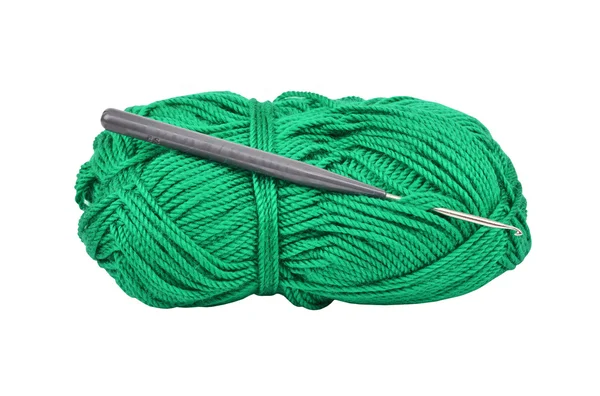 Skein of wool and crochet hook — Stock Photo, Image