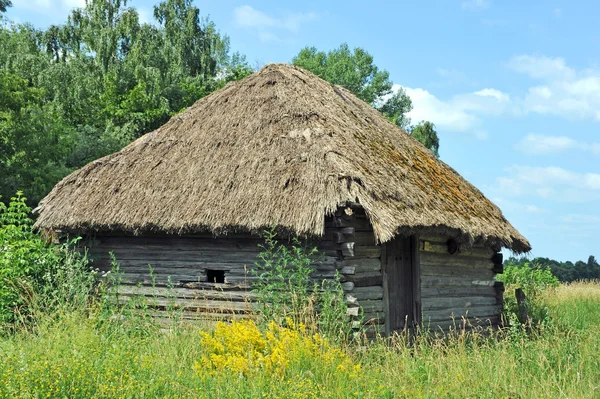 Oude schuur met een stro dak — Stockfoto