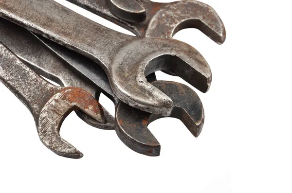 Stack Old Rusty Wrench Isolated White Background — Stock Photo, Image