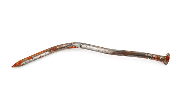 Rusty Chiodo Curva Isolato Sfondo Bianco — Foto Stock